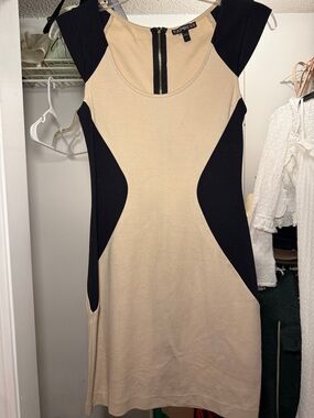 Express Beige and Black Colorblock Midi Sheath Dress